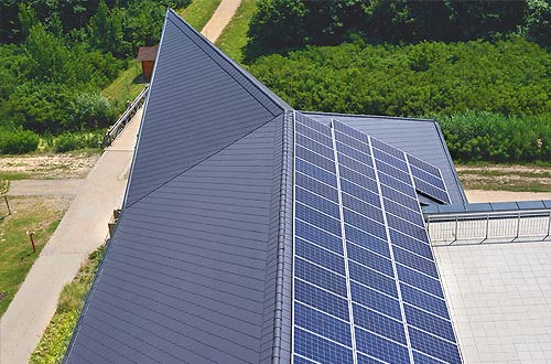 Solar panels on steel roof